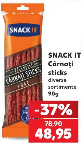 Cârnați sticks SNACK IT, sortimente diverse, 90 g
