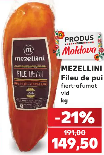 File de pui fiert-afumat MEZELLINI, ambalat în vid, kg