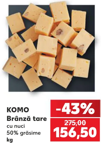 KOMO Brânză tare cu nuci, 50% grăsime