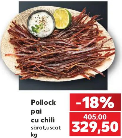 Fâșii de pollock cu chili, sărate și uscate