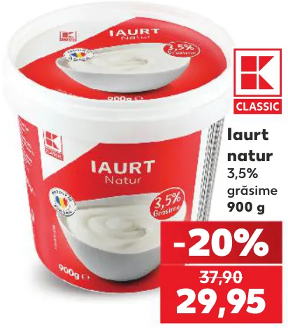 K CLASSIC Iaurt natural 3,5% grăsime, 900 g