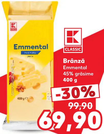 K CLASSIC Сыр Эмменталь, 45% жирности, 400 г