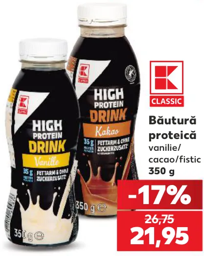 K CLASSIC Băutură proteică cu vanilie/cacao/fistic, 350 g