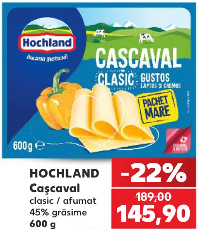 Cașcaval Hochland clasic / afumat, 600 g