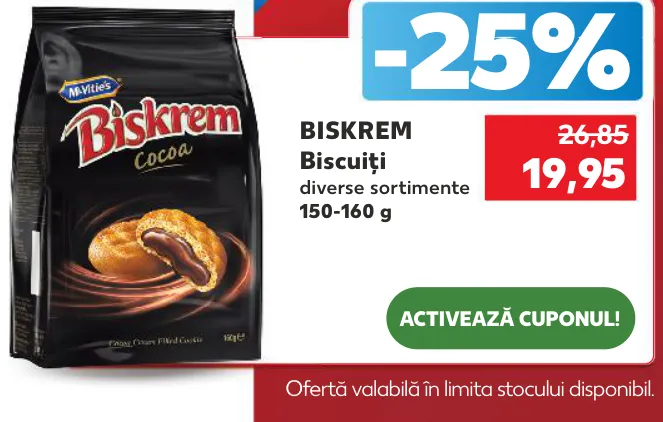 Biscuiți BISKREM, diverse sortimente, 150–160 g