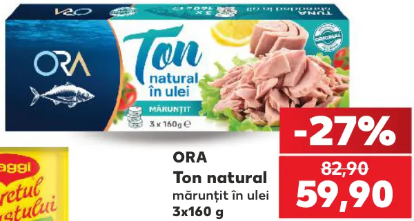 ORA Ton natural mărunțit în ulei, 3 × 160 g