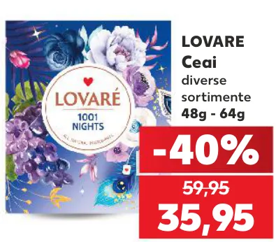 LOVARE Ceai în diverse sortimente, 48–64 g