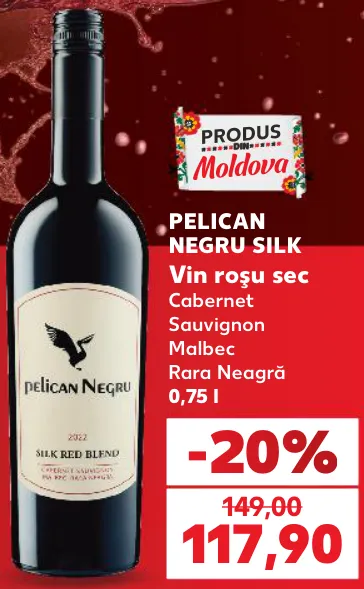 Vin roșu sec PELICAN NEGRU SILK, Cabernet Sauvignon, Malbec, Rara Neagră, 0,75 l