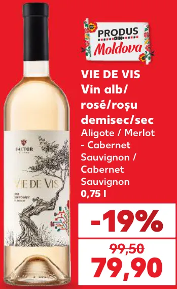 Vin VIE DE VIS alb/rosé/roșu, demisec/sec, Aligote / Merlot – Cabernet Sauvignon / Cabernet Sauvignon, 0,75 l