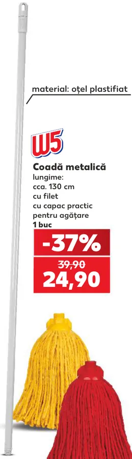 Coadă metalică W5, lungime cca. 130 cm, cu filet și capac pentru agățare, din oțel plastifiat, 1 buc.