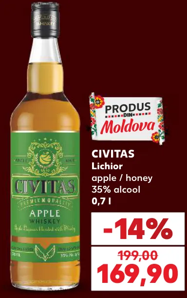 Lichior CIVITAS cu aromă de măr sau miere, 35% alcool