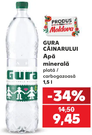 Apă minerală GURA CĂINARULUI plată / carbogazoasă, 1,5 l