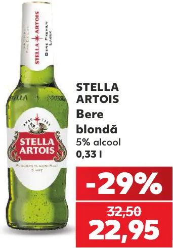 STELLA ARTOIS bere blondă, 5% alcool, 0,33 l