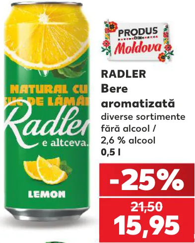 RADLER Bere aromatizată, diverse sortimente, fără alcool / 2,6% alcool, 0,5 l