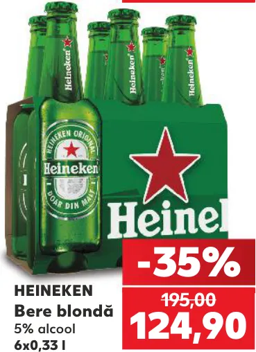 Bere blondă HEINEKEN, 5% alcool, 6 × 0,33 l