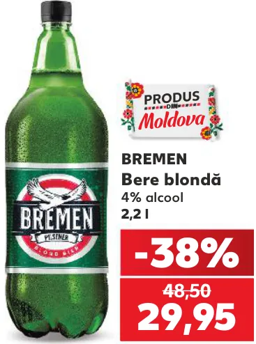 Bere blondă BREMEN, 4% alcool, 2,2 l