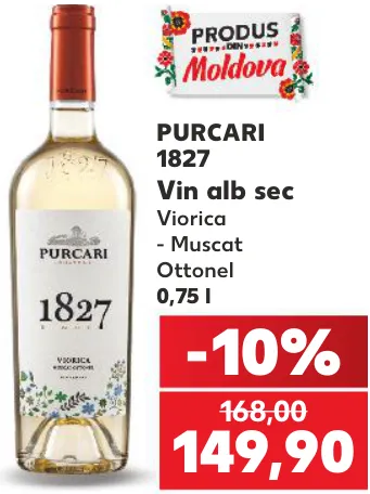 Vin alb sec PURCARI 1827 Viorica – Muscat Ottonel, 0,75 l