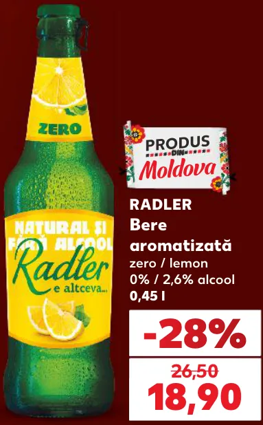 Bere aromatizată RADLER Zero/Lemon, 0,45 l