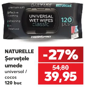 Șervețele umede NATURELLE Universal/Cocos, 120 buc.