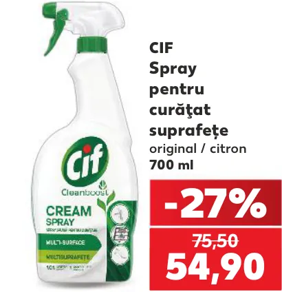 Spray CIF pentru curățarea suprafețelor, original/citron, 700 ml