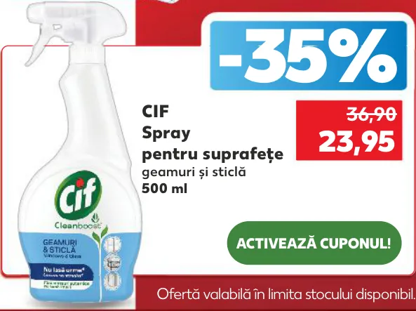 Spray CIF pentru geamuri și suprafețe din sticlă, 500 ml
