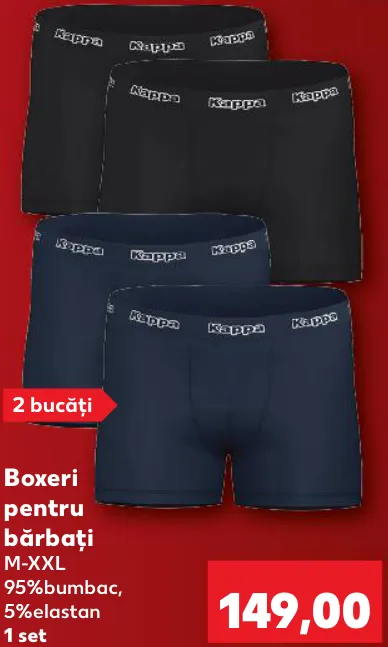 Kappa Boxeri pentru bărbați, mărimi M–XXL, 95% bumbac, 5% elastan, 2 bucăți, 1 set