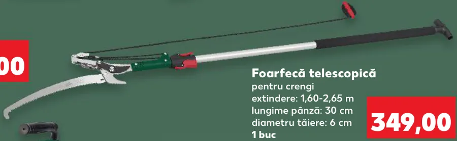 Foarfecă telescopică pentru crengi PARKSIDE, extensie 1,60–2,65 m, lungimea pânzei 30 cm, diametrul de tăiere 6 cm, 1 buc.