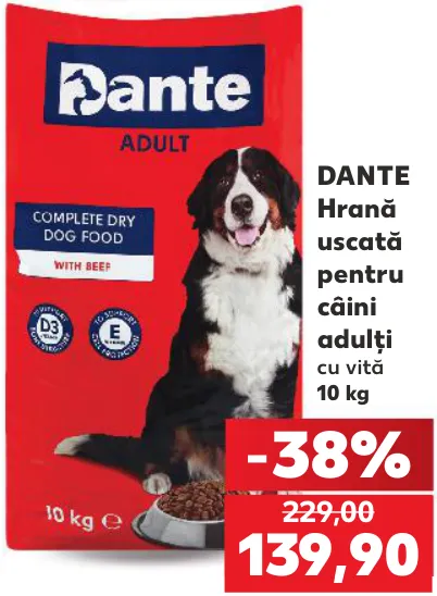 DANTE Hrană uscată pentru câini adulți cu vită, 10 kg