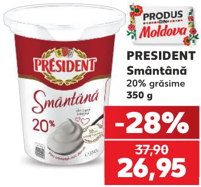 PRESIDENT Smântână cu 20% grăsime, 350 g