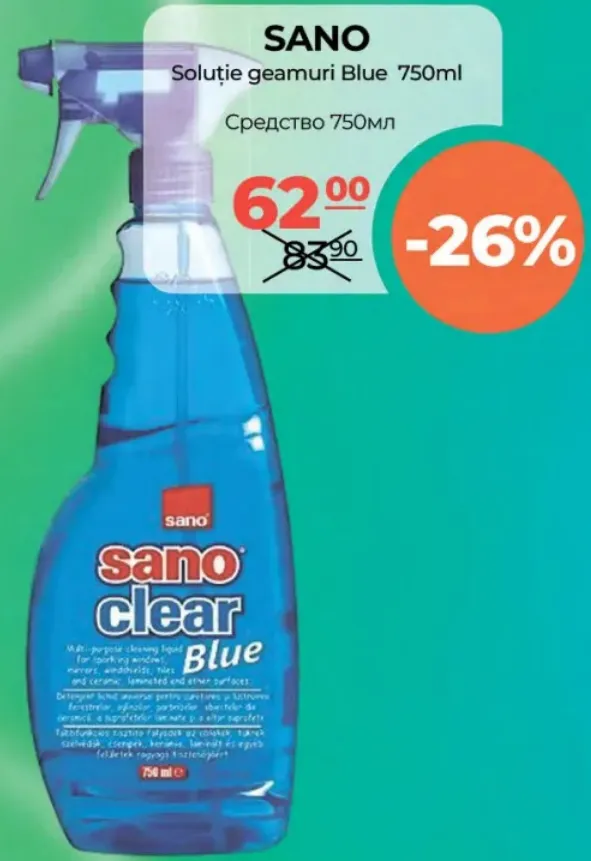 Soluție pentru geamuri Blue, 750 ml