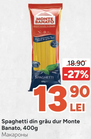 Spaghete din grâu dur Monte Banato, 400 g