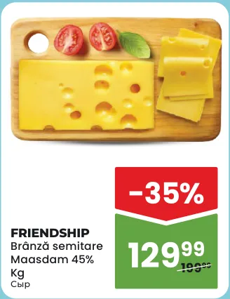Полутвёрдый сыр FRIENDSHIP Maasdam, 45%, на развес