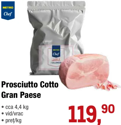 Варена шинка Gran Paese, прибл. 4,4 кг, у вакуумній упаковці або на вагу