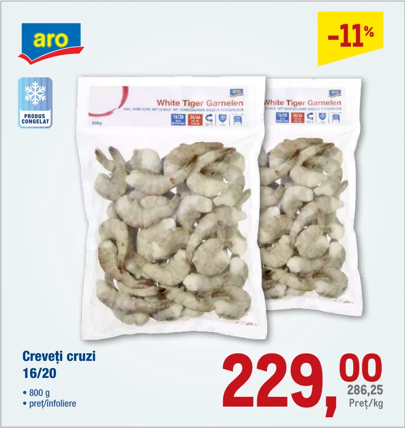 aro Сырые креветки 16/20, 800 г
