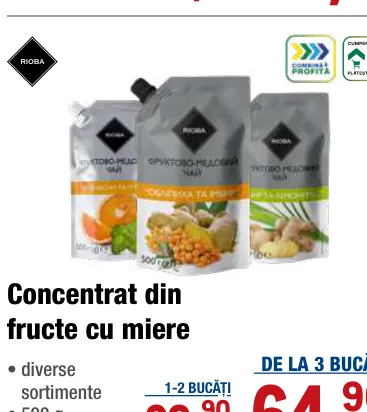 Concentrat din fructe cu miere, diverse sortimente, 500 g