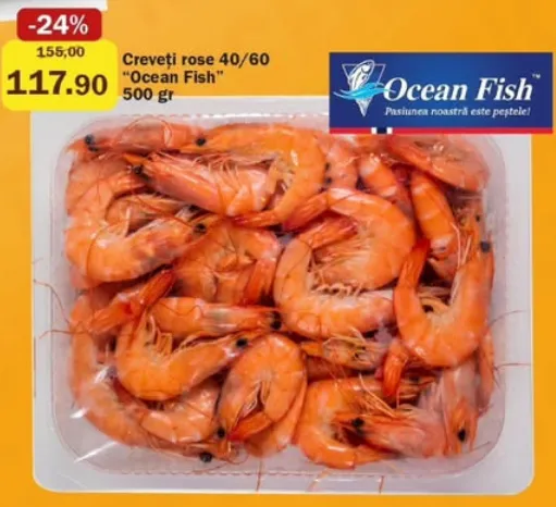 Розовые креветки Ocean Fish 40/60, 500 г