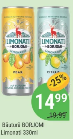 Напиток BORJOMI Limonati, вкусы Pear и Citrus, 330 мл