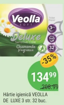 Туалетная бумага VEOLLA DE LUXE, 3 слоя, 32 рулона