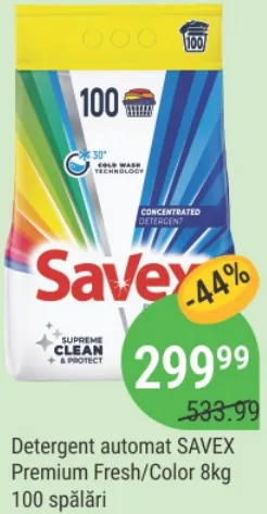 Detergent automat SAVEX Premium Fresh/Color 8 kg 100 spălări