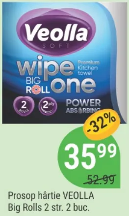 Prosoape de hârtie VEOLLA Big Rolls, 2 straturi, 2 role