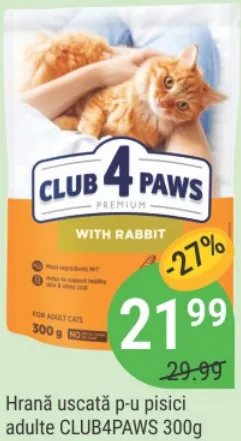 Hrană uscată pentru pisici adulte CLUB4PAWS, 300 g