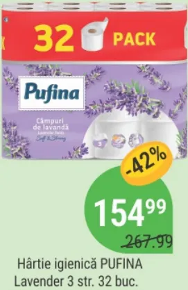 PUFINA Lavender туалетная бумага, 3 слоя, 32 рулона