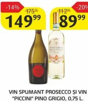 Vin spumant Prosecco și vin PICCINI Pino Grigio, 0,75 l