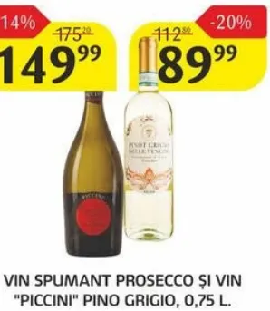 Vin spumant Prosecco și vin PICCINI Pino Grigio, 0,75 l