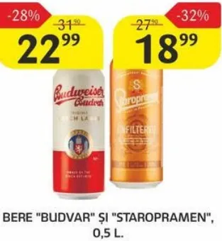 Bere BUDVAR și STAROPRAMEN, 0,5 l