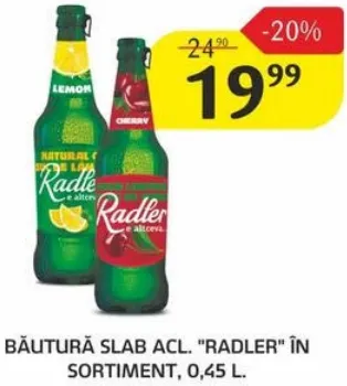 Băutură slab alcoolizată RADLER, în sortiment, 0,45 l