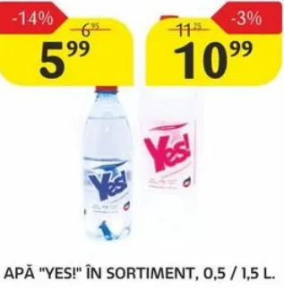 Apă „Yes!”, în sortiment, 1,5 l