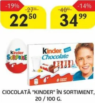 Ciocolată Kinder în sortiment, 20 g