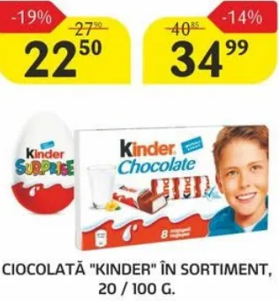 Ciocolată Kinder în sortiment, 100 g