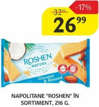 Napolitane ROSHEN în sortiment, 216 g